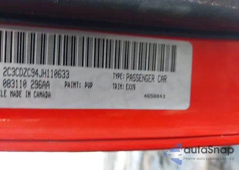 2018 Dodge Challenger Srt Hellcat z USA, uszkodzony, nr VIN 2C3CDZC94JH110633